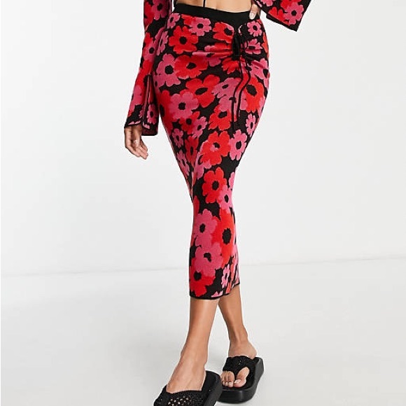 NWT ASOS DESIGN knit midi skirt in floral pattern - Picture 6 of 6
